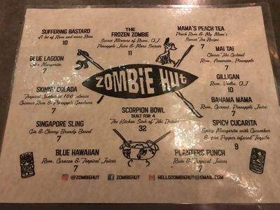 Zombie hut menu